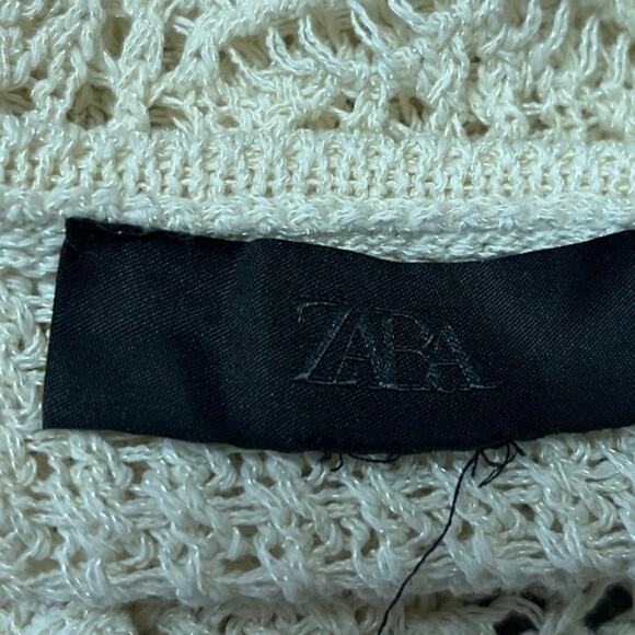 Zara Cream Beige Open Knit Long Sleeve Button Down Cardigan Sweater Top Size S - Picture 4 of 4